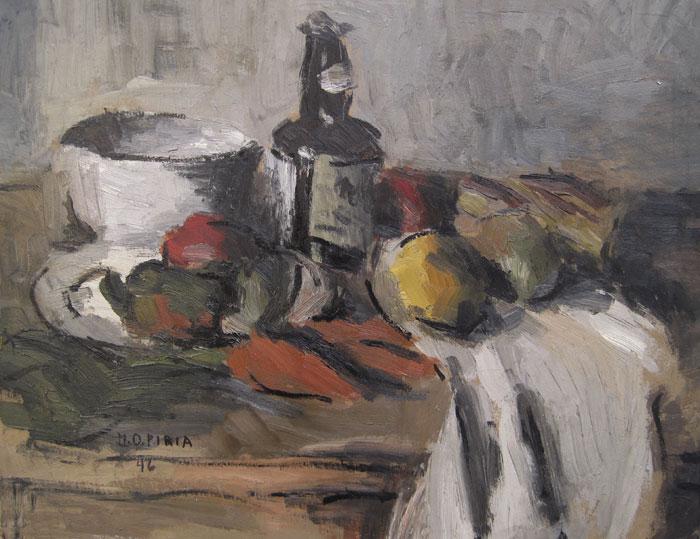 Still life with bottle and white vessel Piria, María Olga