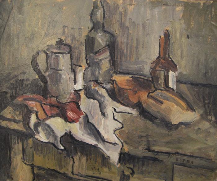 Still life with coffeepot, bottles and bread Piria, María Olga