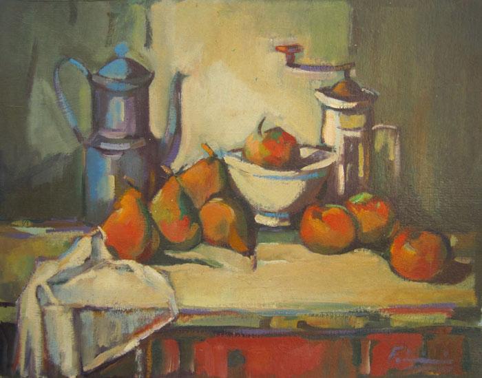 Still life with blue coffeepot and grinder Fodrini, Evans