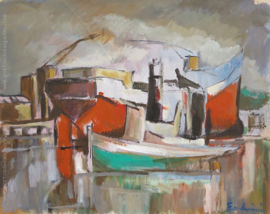 Port with red ship II Fodrini, Evans