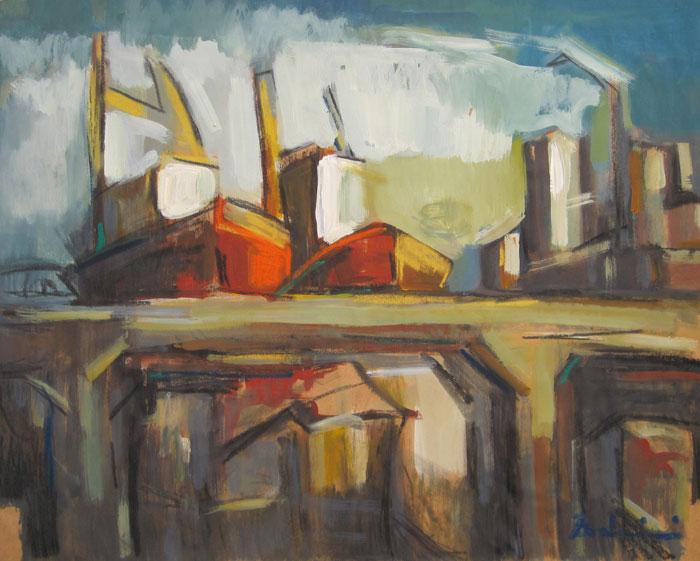 Port with red boats IV Fodrini, Evans