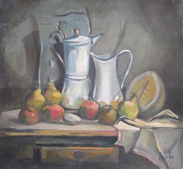 Still life with jars and melon Fodrini, Evans