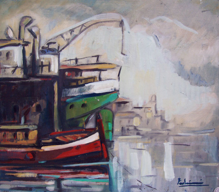 Port with cranes Fodrini, Evans