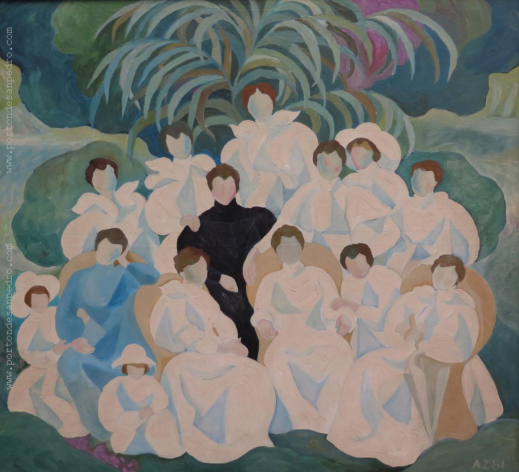 Widow with girls under palms Zorrilla de San Martín, Alfredo