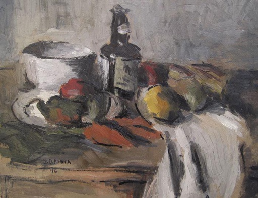 [9723] Still life with bottle and white vessel