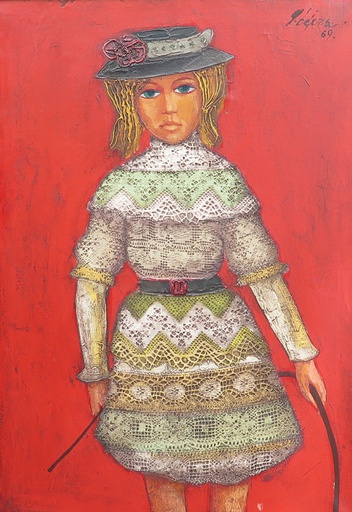 [8727] Niña con fondo rojo